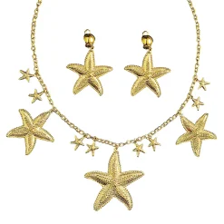 NEU Schmuckset Kette und Ohrringe Seesterne für Meerjungfrau, Goldfarben