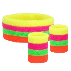 NEU Schweißband Set 90er-Jahre Neon, bunt, mit Stirnband und Armbändern