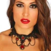 NEU Spitzen-Halsband mit Rubinen, schwarz
