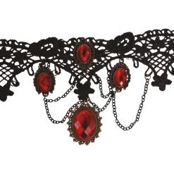 NEU Spitzen-Halsband mit Rubinen, schwarz