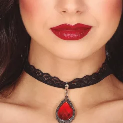 NEU Spitzen-Halsband mit Rubinanhänger