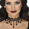 NEU Spitzen-Halsband mit Schmucksteinen, schwarz