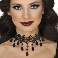 NEU Spitzen-Halsband mit Schmucksteinen, schwarz