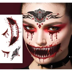 NEU Temporäres Tattoo Halloween Gothic Vampir, 30x14cm