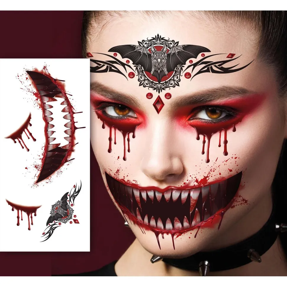NEU Temporäres Tattoo Halloween Gothic Vampir, 30x14cm