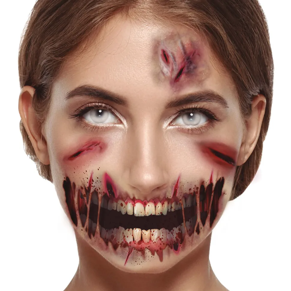 NEU Temporäres Tattoo Halloween Zombie Narben, 30x14cm