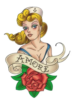 NEU Temporäres Tattoo-Motiv Reality, 10,5 x 14,8cm, Maritim Pin Up Girl Amore