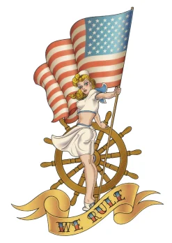 NEU Temporäres Tattoo-Motiv Reality, 10,5 x 14,8cm, Maritim Pin Up Girl Steuerrad
