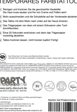 NEU Temporäres Tattoo-Motiv Reality, 10,5 x 14,8cm, Maritim Set Piratenmotive