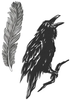 NEU Temporäres Tattoo-Motiv Reality, 10,5 x 14,8cm, Prison Rabe und Feder