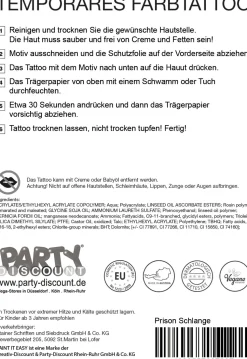 NEU Temporäres Tattoo-Motiv Reality, 10,5 x 14,8cm, Prison Schlange