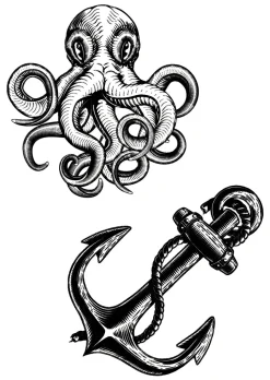 NEU Temporäres Tattoo-Motiv Reality, 10,5 x 14,8cm, Prison Anker und Tintenfisch
