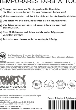 NEU Temporäres Tattoo-Motiv Reality, 10,5 x 14,8cm, Prison Totenkopf mit Spielkarten