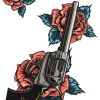 NEU Temporäres Tattoo-Motiv Reality, 10,5 x 14,8cm, Vintage Pistole Rosen