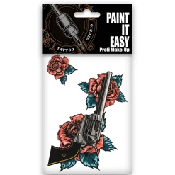 NEU Temporäres Tattoo-Motiv Reality, 10,5 x 14,8cm, Vintage Pistole Rosen