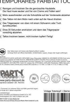 NEU Temporäres Tattoo-Motiv Reality, 10,5 x 14,8cm, Vintage Totenkopf und Sterne
