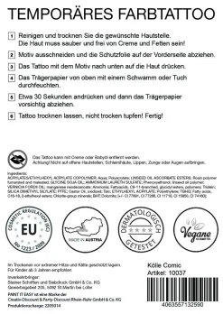 NEU Temporäres Tattoo-Motiv, 10,5 x 14,8cm, Karneval Kölle Comic