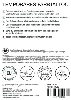 NEU Temporäres Tattoo-Motiv, 10,5 x 14,8cm, Karneval Kölle Clown