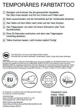 NEU Temporäres Tattoo-Motiv, 10,5 x 14,8cm, Karneval Düsseldorf Löwe