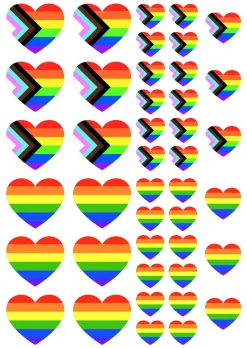 NEU Temporäres Tattoo-Motiv, 10,5 x 14,8cm, Basic Regenbogen Herzen