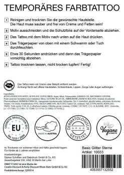 NEU Temporäres Tattoo-Motiv, 10,5 x 14,8cm, Basic Glitter Sterne