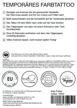 NEU Temporäres Tattoo-Motiv, 10,5 x 14,8cm, Kids Polizei