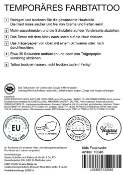 NEU Temporäres Tattoo-Motiv, 10,5 x 14,8cm, Kids Feuerwehr