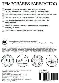 NEU Temporäres Tattoo-Motiv, 10,5 x 14,8cm, Kids Safari