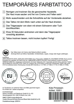 NEU Temporäres Tattoo-Motiv, 10,5 x 14,8cm, Kids Prinzessin