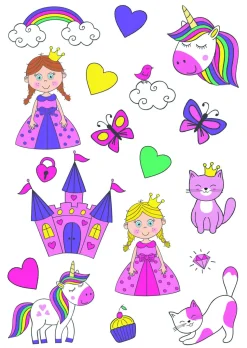 NEU Temporäres Tattoo-Motiv, 10,5 x 14,8cm, Kids Prinzessin