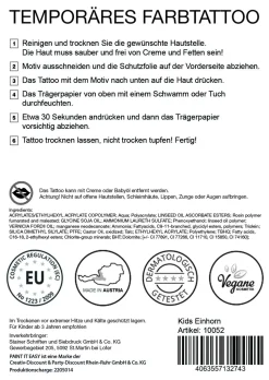 NEU Temporäres Tattoo-Motiv, 10,5 x 14,8cm, Kids Einhorn