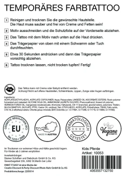 NEU Temporäres Tattoo-Motiv, 10,5 x 14,8cm, Kids Pferde