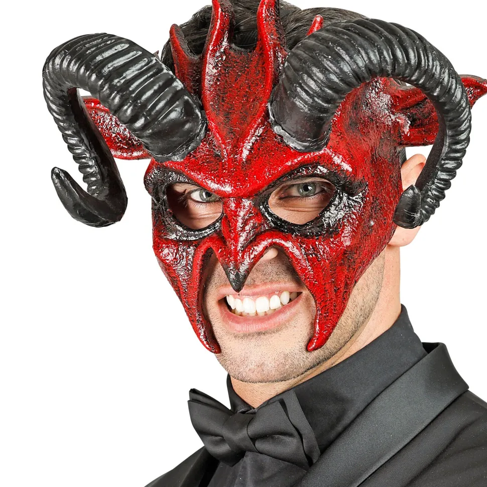 NEU Teufels-Maske Halloween Dämon, rot-schwarz