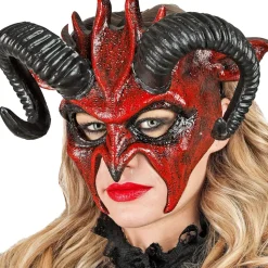 NEU Teufels-Maske Halloween Dämon, rot-schwarz