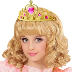 NEU Tiara / Krönchen Gold mit Pinken Schmucksteinen, Kunststoff