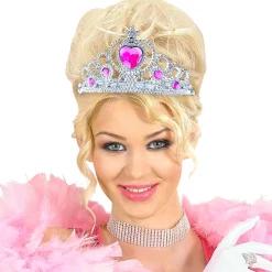 NEU Tiara / Krönchen Silber mit Pinkfarbenen Schmucksteinen, Kunststoff