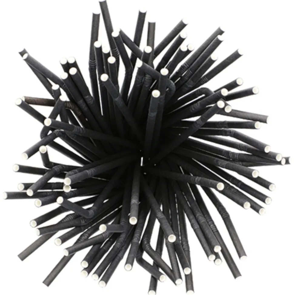 NEU Trinkhalme Pure aus Papier, biegbar, Ø 6 mm, 22 cm, 100 Stück, Schwarz