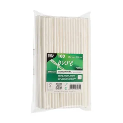 NEU Trinkhalme Pure aus Papier, flexibel, Ø 6 mm, 20 cm, 100 Stück, Weiß