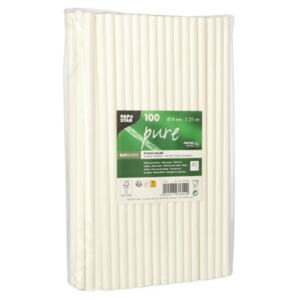 NEU Trinkhalme Pure aus Papier, Ø 8 mm, 25 cm, 100 Stück, Weiß