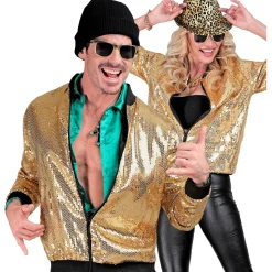 NEU Unisex-Kostüm Disco-Bomberjacke mit Pailletten, gold, Größe S-M