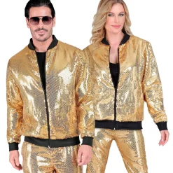 NEU Unisex-Kostüm Disco-Bomberjacke mit Pailletten, gold, Größe S-M