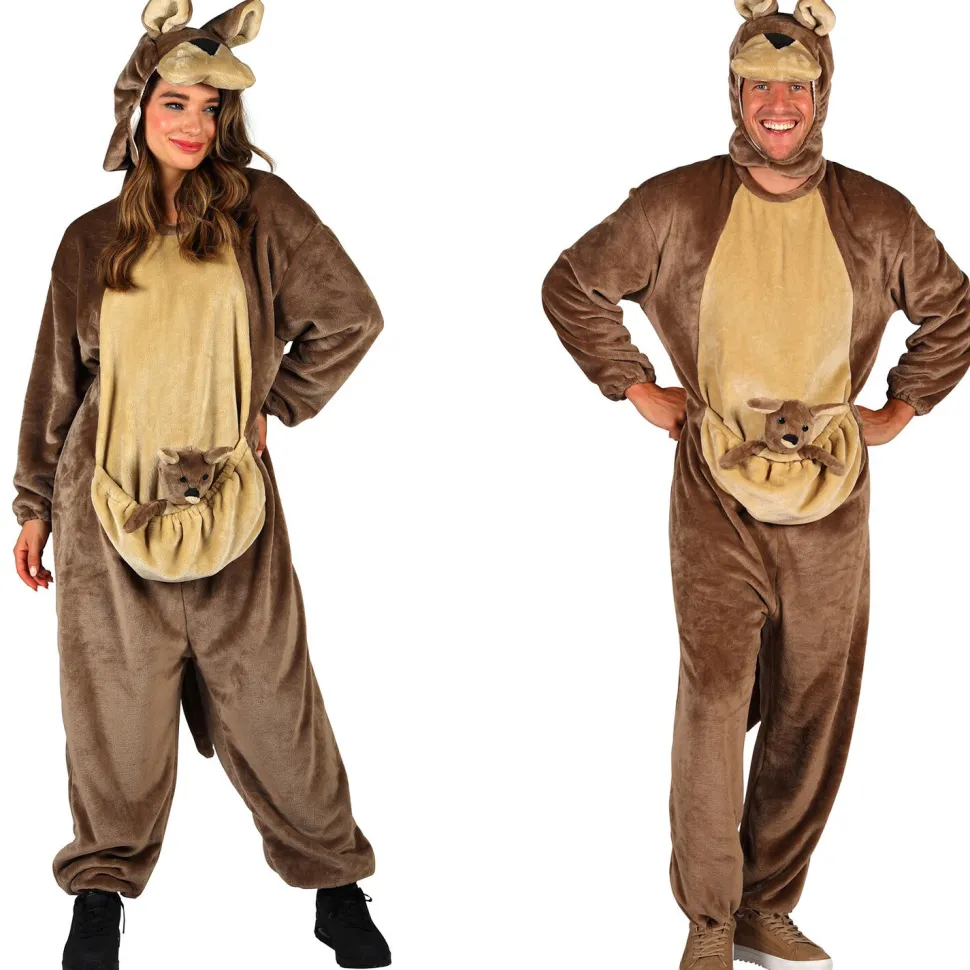 NEU Unisex-Kostüm Plüsch-Overall Känguru, braun, mit Plüsch-Baby, Gr. XS-S