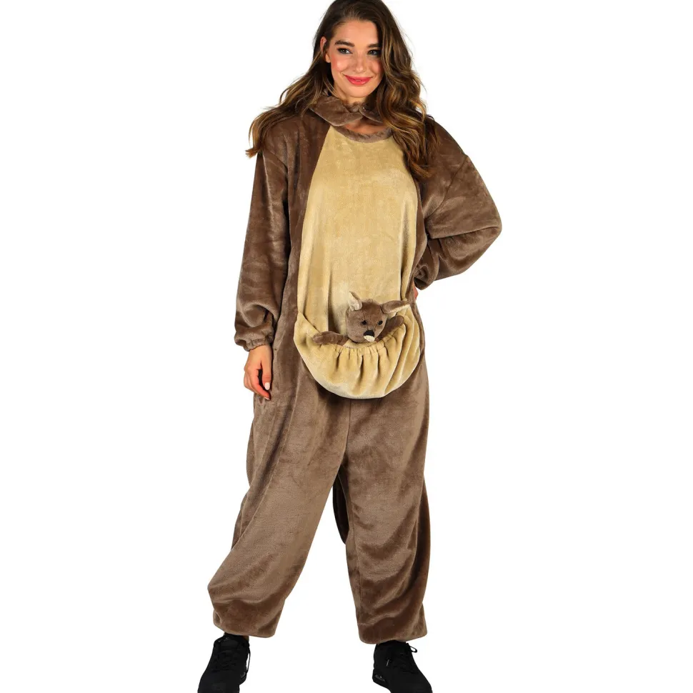 NEU Unisex-Kostüm Plüsch-Overall Känguru, braun, mit Plüsch-Baby, Gr. XS-S
