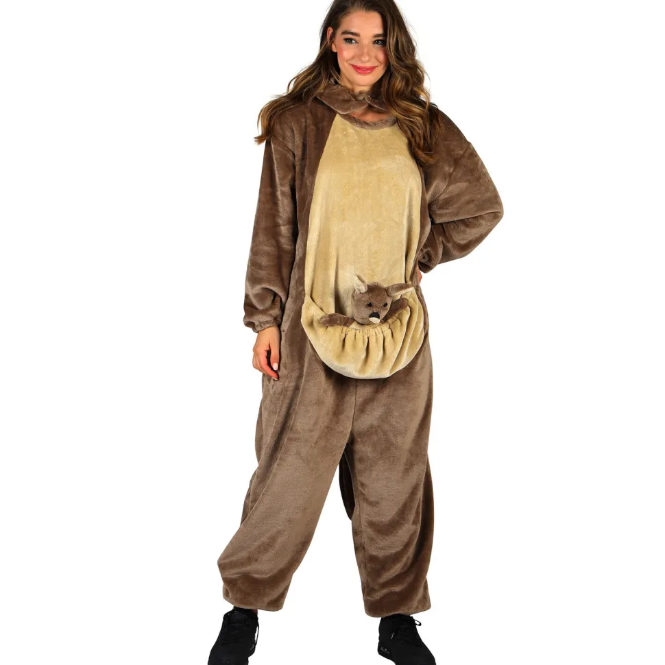 NEU Unisex-Kostüm Plüsch-Overall Känguru, braun, mit Plüsch-Baby, Gr. XS-S
