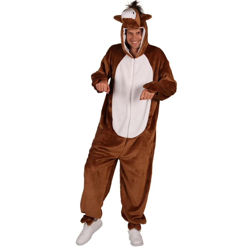 NEU Unisex-Kostüm Plüsch-Overall Pferd, braun, Gr. XS-S