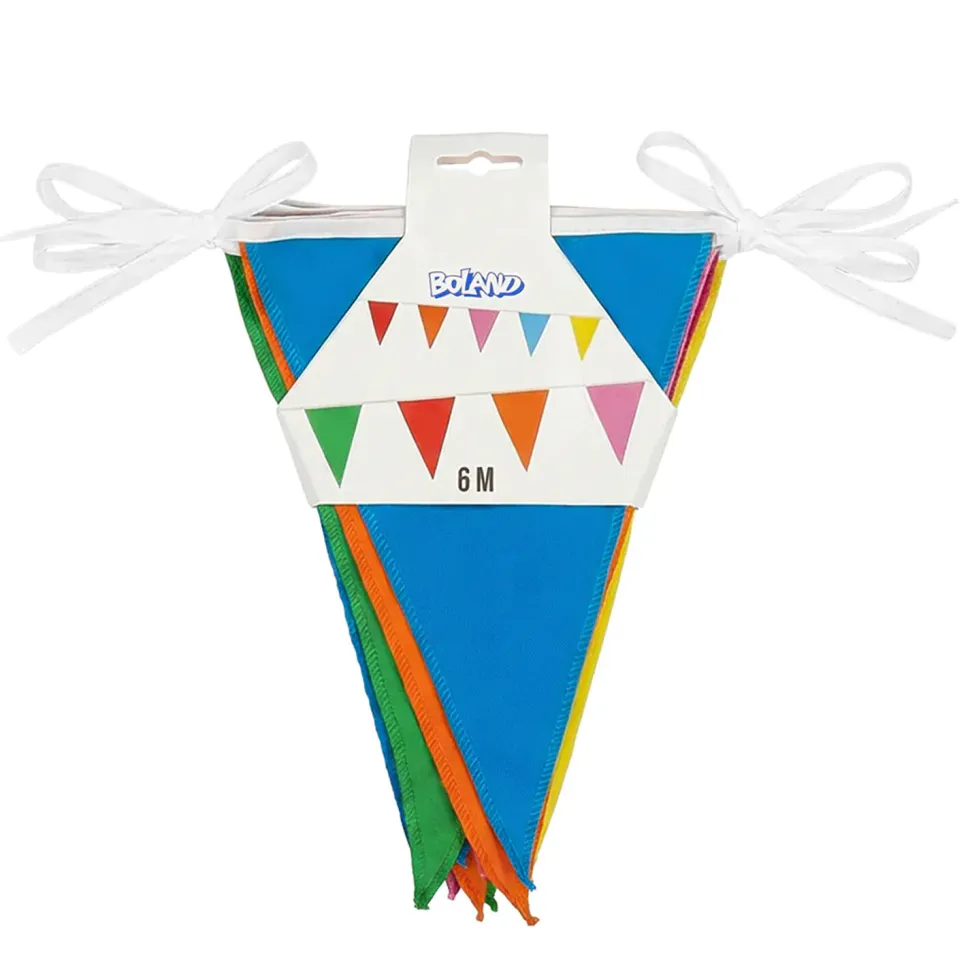 NEU Wimpelkette aus Stoff, bunt, 6m, 15 Flaggen á 26x18cm, Polyester