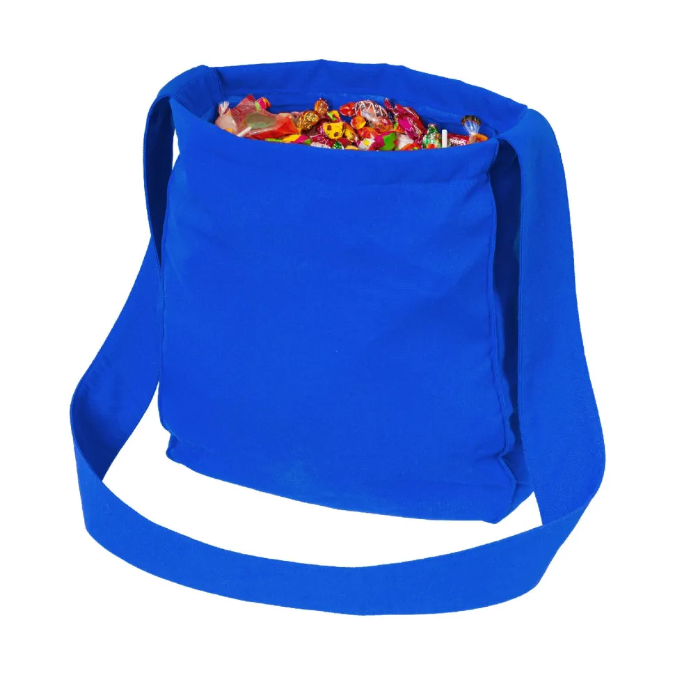 NEU Wurfbeutel blau mit Futterstoff, 36x34cm, 71cm Träger, mit 2 Staufächern und breitem Trageriemen