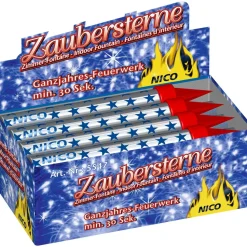 NEU Zaubersterne / Eisfontänen / Torten-Deko, mit Silbereffekt, Packung mit 12 Stück