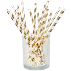 Papierstrohhalme, gold/weiß, 20 Stück, 20 cm