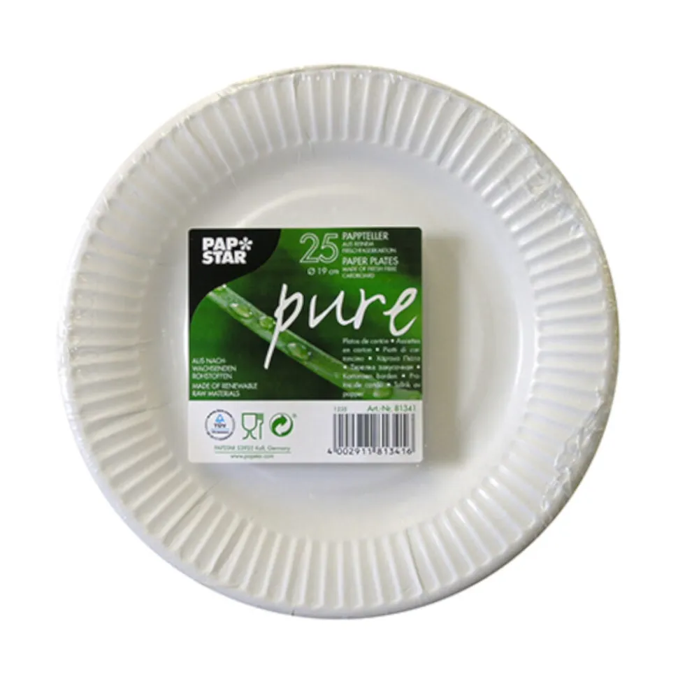Pappteller Pure, rund, Ø 19 cm, 25 Stück, weiß